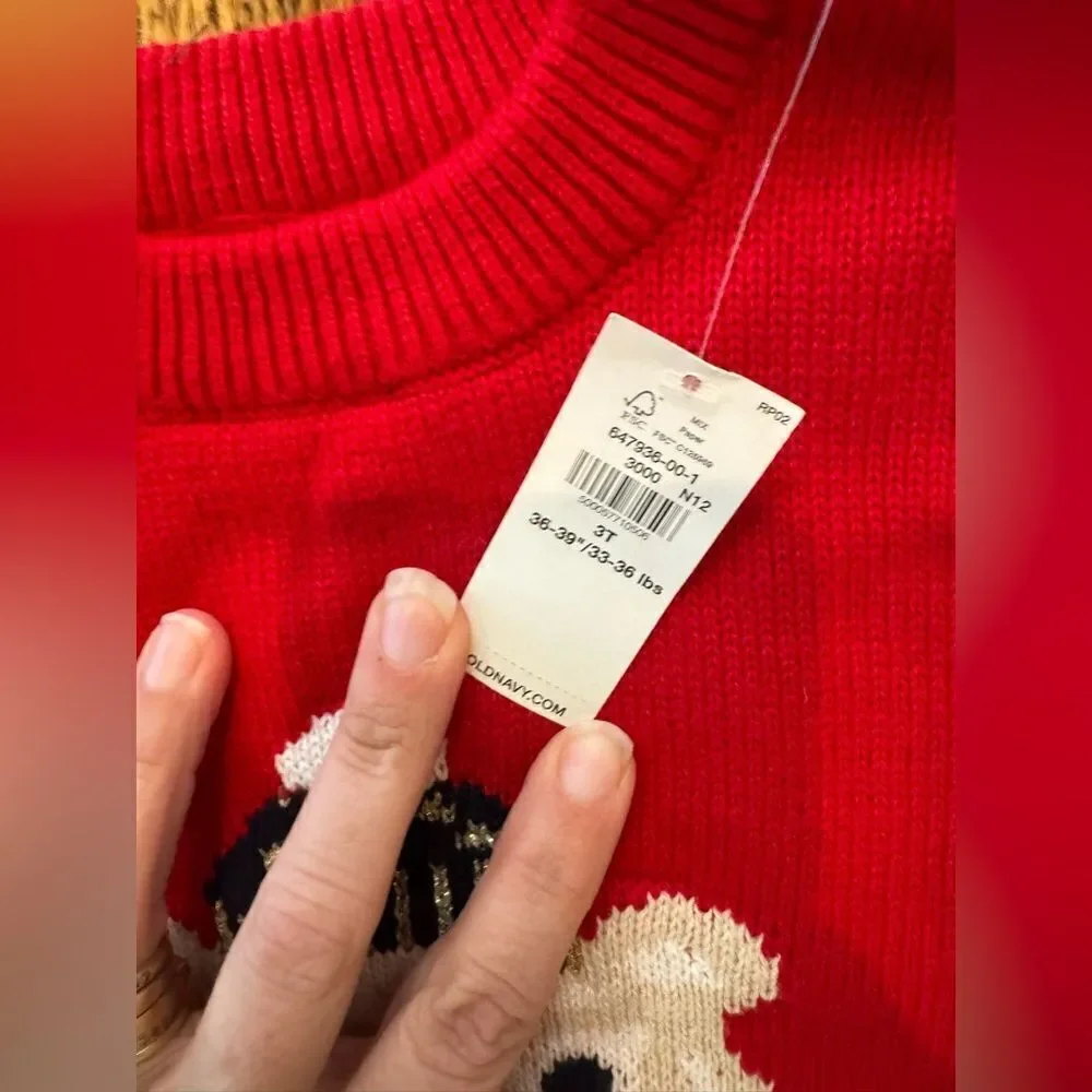 NWT New OLD NAVY Winter Polar Bear Knit Sweater Red Toddler 3T